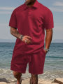 2025 Summer New Men's Casual Sportswear Polo Shirt With A Lapel, Men's Short-sleeved Shirt And Shorts, Jacquard Texture Suit.