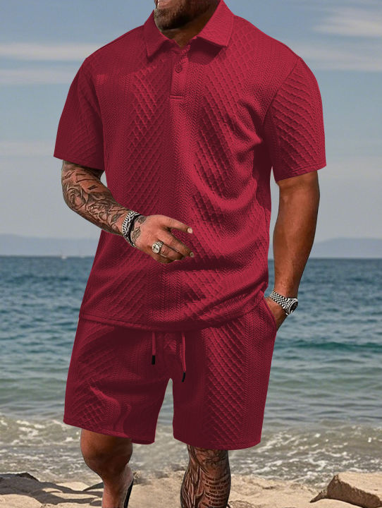 2025%20Summer%20New%20Men's%20Casual%20Sportswear%20Polo%20Shirt%20With%20A%20Lapel,%20Men's%20Short-sleeved%20Shirt%20And%20Shorts,%20Jacquard%20Texture%20Suit%20-%20Image%205