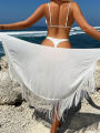 Women's Irregular Sarong Skirt Beachwear Cover Ups Tassels Design High Waist Smock Sunscreen Cover Ups Skirt Beach Wrap Bikini. 