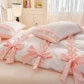 3 Piece Sheet Set  pink bowknot duvet cover Set ， comfortable Bedding Set Bedspread for All Season. 