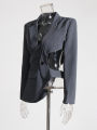TWOTWINSTYLE Solid Hollow Out Backless Slimming Blazers For Women Notched Collar Long Sleeve Spliced Button Blazer Female New. 