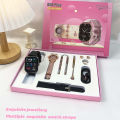 Fashion Smart Watch Gift Box Set + Diamond Quartz Watch + Necklace + Earrings + Ring + Bracelet. 