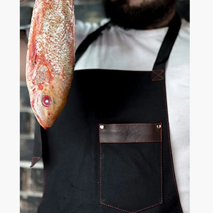 Kitchen%20Apron%20high%20quality%20For%20Pros%20Chef%20Waterproof%20Cooking%20%20Apron%20for%20Men%20Canvas%20With%20Pockets%20Fabric%20Barbecue%20Father%20Gift%20Apron%20-%20Image%203