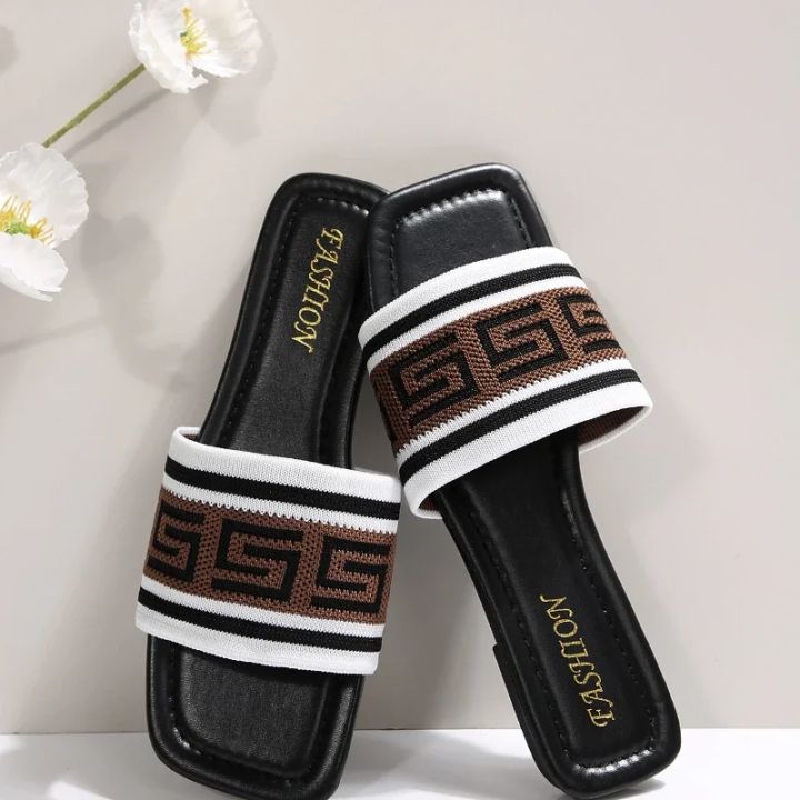 Fashionable Classic Simplicity Sandals Slides Women New Slippers Cloth Cover Letter Outdoor Casual Flat Bottom Slippers Women