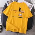 Magic Broom Cat Harajuku T-shirt Women's Fashion Short Sleeved Summer T-shirt Black Outdoor Fitness T-shirt Poleras Women's.