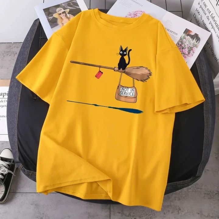 Magic%20Broom%20Cat%20Harajuku%20T-shirt%20Women's%20Fashion%20Short%20Sleeved%20Summer%20T-shirt%20Black%20Outdoor%20Fitness%20T-shirt%20Poleras%20Women's%20-%20Image%203