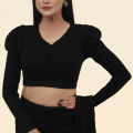 Crop Top Blouse For Women Summer Casual Wear Soft Cotton Fabric Trendy A-Line Style Full Sleeve Top Solid Color.