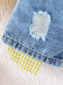 Summer Baby Girls Clothing Set & Denim Shorts Set 2-6Y | Yellow Plaid Ruffled Cami, Distressed Denim with Bow | Soft Breathable.
