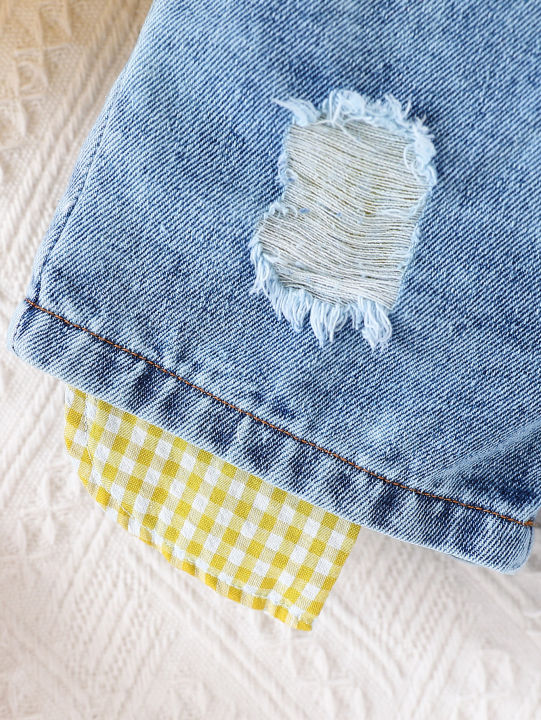 Summer%20Baby%20Girls%20Clothing%20Set%20&%20Denim%20Shorts%20Set%202-6Y%20%7C%20Yellow%20Plaid%20Ruffled%20Cami,%20Distressed%20Denim%20with%20Bow%20%7C%20Soft%20Breathable%20-%20Image%206