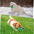 Tough Natural Dog Chew Toy Indestructible Squeaky Ball for Aggressive Chewers Beef Flavor Hexagonal Design Dental Health.