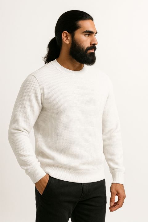 The Vintage Clothing Waffle Knit Textured Full Sleeves T-Shirt For Boys And Men - Sweatshirt For Men / Mens Sweatshirt - Knitted Tshirt For Men Tshirts For Men / Tshirts For Boys / Men's Tshirts / Boys Tshirts / Mens Winter Clothes / Winter Clothes For Me