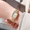 Women's Fashion Square Watches Gold Alloy Strap 2024 Luxury Ladies Quartz Wristwatches Qualities Female Roman Scale Clock. 