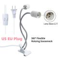 360 Degree Flexible Desk Lamp Holder E27 EU US Plug Light Base Single/Double Ended Socket Gooseneck Clip-on Cable with On Switch. 