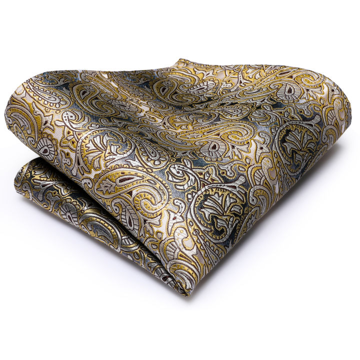 Yellow%20Brown%20Paisley%20Tie%20For%20Men%20Men's%20Tie%20Clip%20%20Luxury%20Necktie%20Hanky%20Cufflinks%20Brooch%20Set%20Formal%20Wedding%20Party%20Business%20-%20Image%204