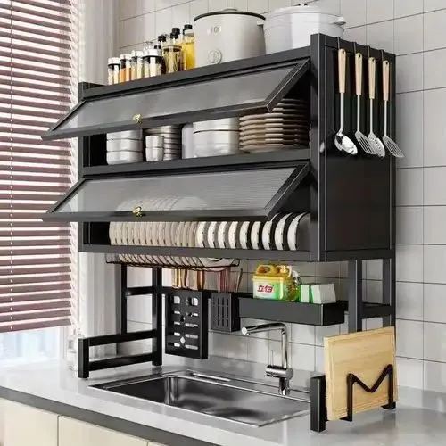 Double%20door%20dish%20rack%20-3%20tier%20over%20the%20sink%20dish%20drying%20rack%20with%20flip%20cover%20doors%20multifunctional%20countertop%20organizer%20adjustable%20metal%20kitchen%20rack%20with%20drainage%20cupboard%20storage%20(Double%20door%20dish%20rack)%20-%20Image%202
