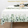 1pc Spring Sage Green Table Cloth Plastic Disposable Table Cover Eucalyptus Leaf Printed Pattern for Plant Themed Party.