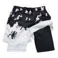 Stylish 3D Print 2 in 1 Running Shorts for Men Gym Workout Athletic Performance Shorts with Pockets Activewear. 