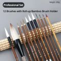 6/9/12/16Pcs Chinese Calligraphy Brushes Set with Roll-up Bamboo Brush Holder Sumi Painting Writing Kanji Art Watercolor Brush. 