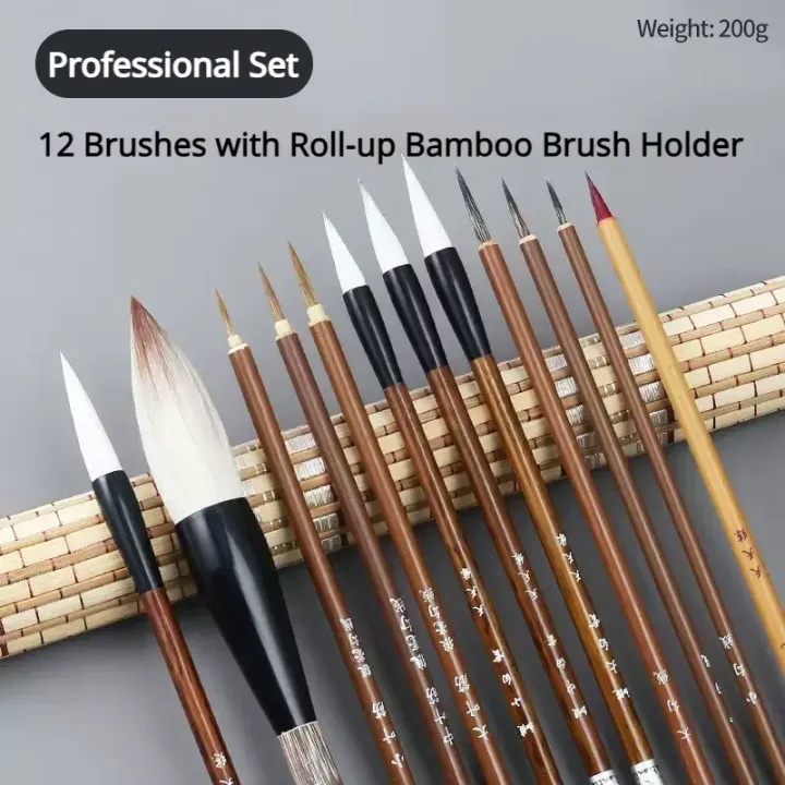 6/9/12/16Pcs%20Chinese%20Calligraphy%20Brushes%20Set%20with%20Roll-up%20Bamboo%20Brush%20Holder%20Sumi%20Painting%20Writing%20Kanji%20Art%20Watercolor%20Brush%20-%20Image%208