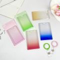 1pc Gradient Pink Transparent Sliding Cover Card Holder With Keychain, Work Student ID Card Bus Transport Card Protector Holder.