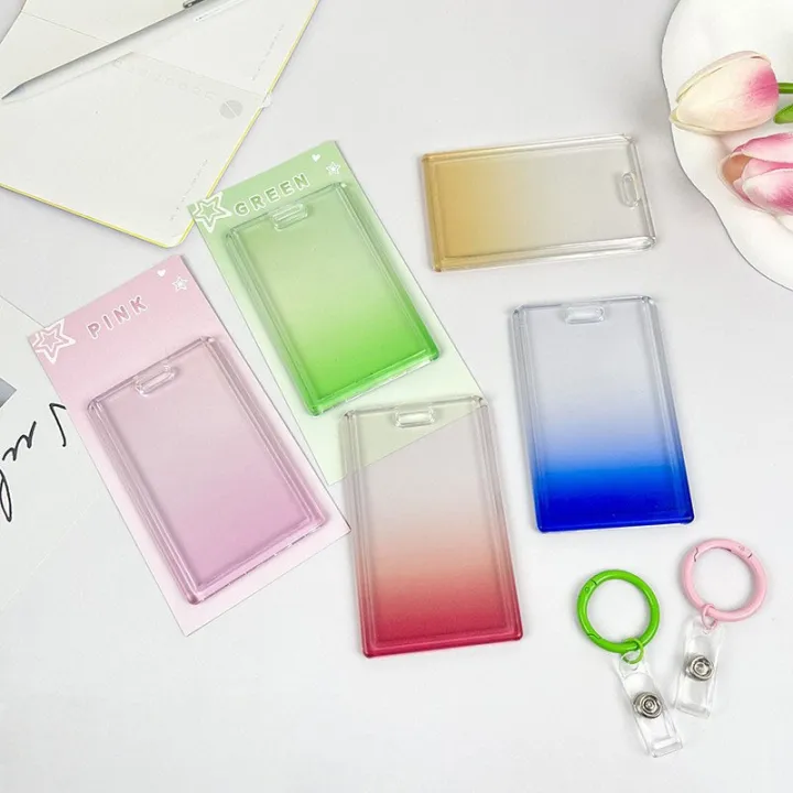 1pc%20Gradient%20Pink%20Transparent%20Sliding%20Cover%20Card%20Holder%20With%20Keychain%EF%BC%8C%20Work%20Student%20ID%20Card%20Bus%20Transport%20Card%20Protector%20Holder%20-%20Image%203