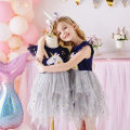 VIKITA Girls Unicorn Appliqued Cartoon Dress Kids Flare Sleeve Summer Dresses Girls Princess Mesh Tulle Tutu Layered Party Dress. 