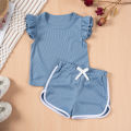 Summer Baby Cute Girl Fly Sleeve Shorts T-Shirt Set Ruffle Costume Set Kids Kids Shorts Casual Wear Oufits. 