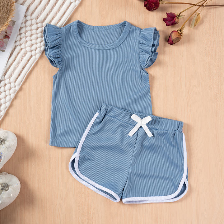 Summer%20Baby%20Cute%20Girl%20Fly%20Sleeve%20Shorts%20T-Shirt%20Set%20Ruffle%20Costume%20Set%20Kids%20Kids%20Shorts%20Casual%20Wear%20Oufits%20-%20Image%205