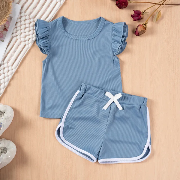 Summer%20Baby%20Cute%20Girl%20Fly%20Sleeve%20Shorts%20T-Shirt%20Set%20Ruffle%20Costume%20Set%20Kids%20Kids%20Shorts%20Casual%20Wear%20Oufits%20-%20Image%205
