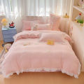 3 Piece Sheet Set  pink bowknot embroidery Quilt Set ， comfortable embroidery  Bedding Set Bedspread for All Season. 