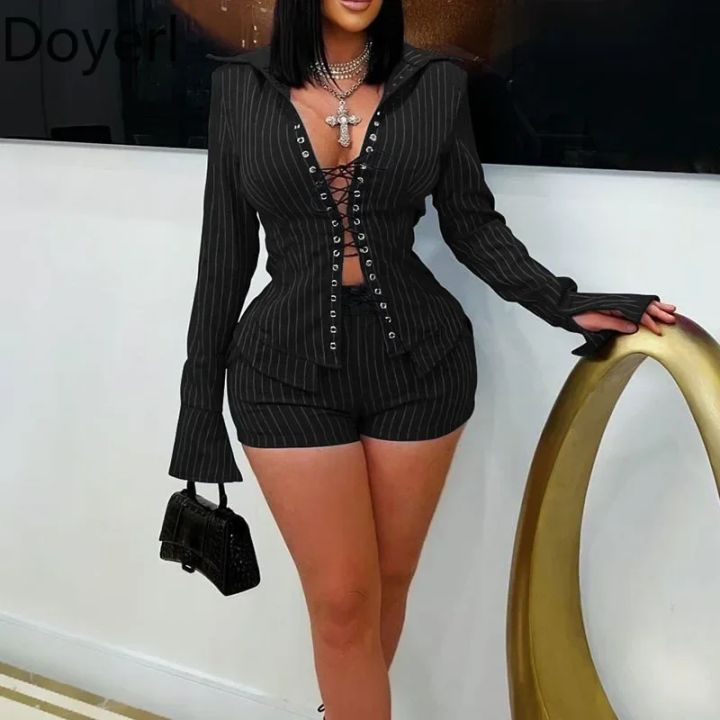 Doyerl%20Striped%20Night%20Club%20Outfits%20Women%20Two%20Piece%20Sets%20%20Y2K%20Lace-up%20Bandage%20Long%20Sleeve%20Shirt%20Top%20and%20Shorts%20Matching%20Sets%20-%20Image%203