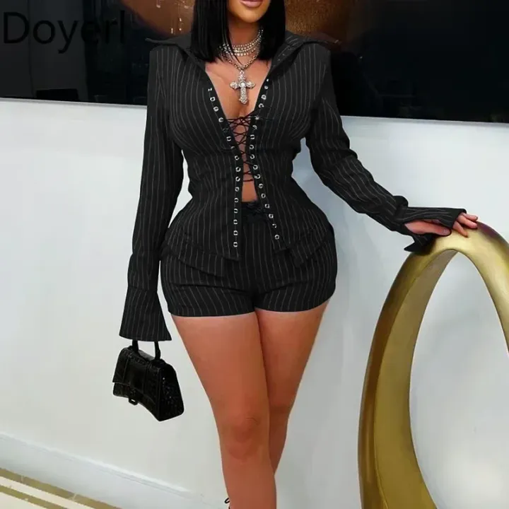 Doyerl%20Striped%20Night%20Club%20Outfits%20Women%20Two%20Piece%20Sets%20%20Y2K%20Lace-up%20Bandage%20Long%20Sleeve%20Shirt%20Top%20and%20Shorts%20Matching%20Sets%20-%20Image%203