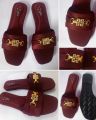 Gold Buckle Flat Sandal For Women, Crystal Slide Chappal Shoes,  Ladies Fancy Comfortable Footwear, Black Mehroon. 