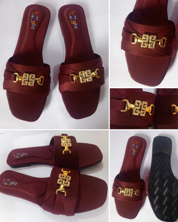 Gold%20Buckle%20Flat%20Sandal%20For%20Women,%20Crystal%20Slide%20Chappal%20Shoes,%20%20Ladies%20Fancy%20Comfortable%20Footwear,%20Black%20Mehroon%20-%20Image%204