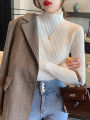 Elegant Solid Basic Knitted Tops Women Turtlneck Sweater Long Sleeve Casual Slim Pullover Korean Fashion Simple Chic Clothes.
