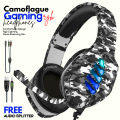 PRO Gaming Headphones with Noise Reducing Microphone ~ Black Camouflage Headset with Hi-Fi Subwoofer Stereo Sound with Bass for Mobile, PC, Laptop, Computer, PlayStation4, Xbox ~ Noise Cancelling PS4 Headphone with Mic - USB + 3.5mm Wire  ~ By FunBug. 