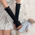 Lace Ruffle Y2k Gloves Fingerless Gloves Mittens JK Lolita Kawaii Women Mesh Fishnet Bowknot Black White Gloves UV Protection.