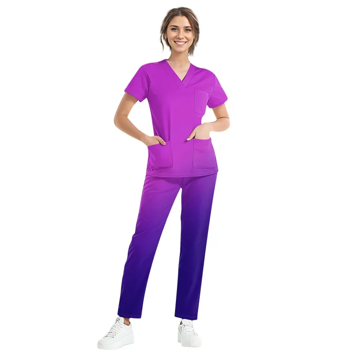 Medical%20Uniform%20Trendy%20Women's%20Scrub%20Set%20Stretch%20Soft%20Y-Neck%20Top%20Pants%20Hospital%20Pet%20Clinic%20Doctor%20Costume%20Contrasting%20Colors%20-%20Image%204