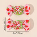 2Pcs Candy Bow Hair Clips Sweet Strawberry Heart Print Hairpins Rainbow Barrette For Girls Kids Children Headwear Accessories.