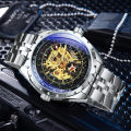 JARAGAR Military Mens Watch Steampunk Skeleton Automatic Mechanical Watches Luxury Steel Strap Luminous Pointer Sport Wristwatch. 