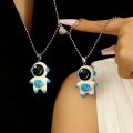 cute space astronaut cartoon magnetic heart necklaces  couple friendship bff best friends  necklaces. 