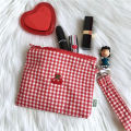 Red Cherry Canvas Makeup Bag, Portable and Easy to Carry. Red Plaid, Large Capacity Cosmetic Lipstick Storage Bag.. 
