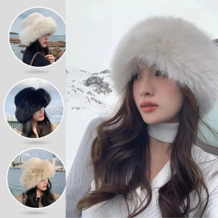 New%20Fluffy%20Fur%20Winter%20Hat%20Solid%20Color%20Thicken%20Bucket%20Hat%20Cold%20Windproof%20Berets%20Chrismas%20s%20-%20Image%202