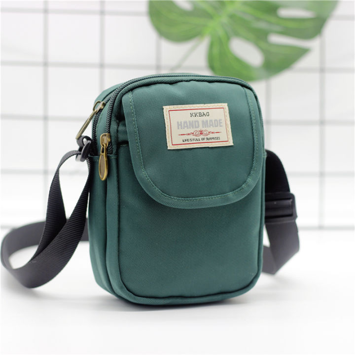 Simple men's crossbody bag in solid color multi-layer zipper nylon single shoulder mobile phone bag daily wallet replacement