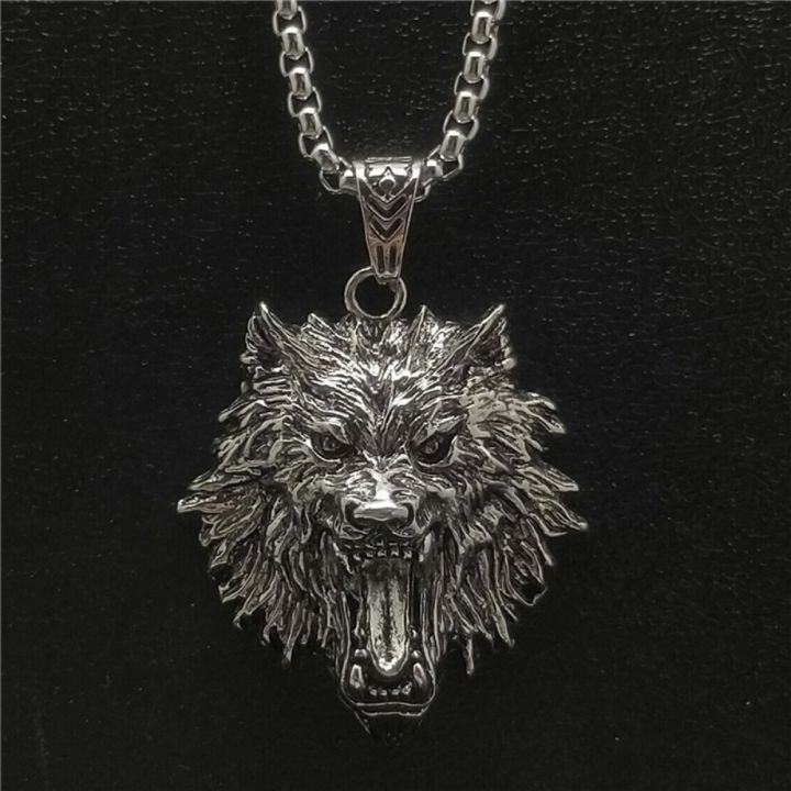 New Retro Trend Necklace Hip Hop Rock Raging Wolf Head Pendant Necklace Tide Fashion Domineering Men's Necklace Accessories