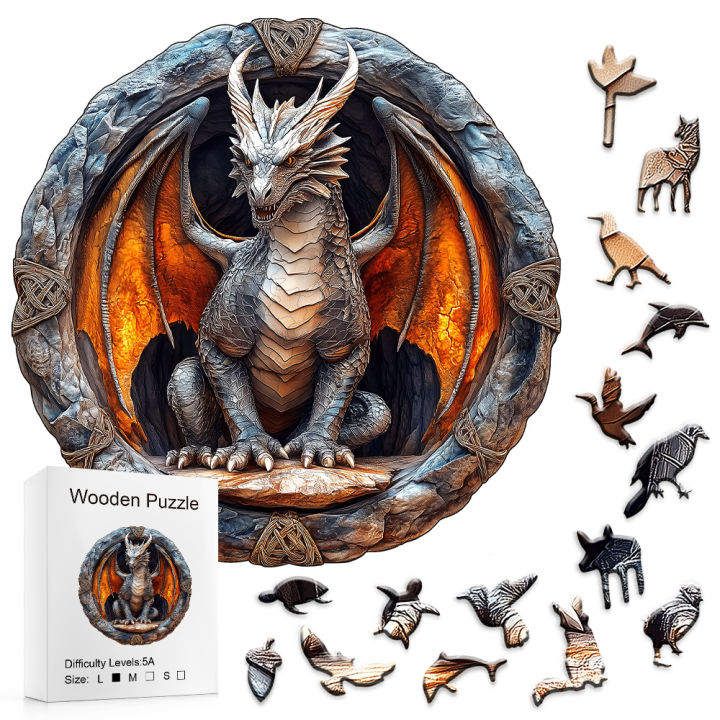 Wooden Puzzles for Adults - Mechanical Dragon Puzzle, Unique Shape Wooden Jigsaw Puzzles, Wood Puzzles Adult, Family Puzzle, Goo