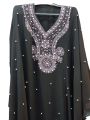 HIGH QUALITY BUTTERFLY STYLE ABAYA BURQA FOR MUSLIM GIRLS PAKISTANI WOMEN BLACK AND WHITE BEADS WORK PEARL WORK ON NECK. 