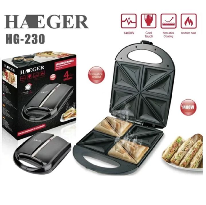 Haeger 4 Slice Sandwich Maker Non Stick 1400 Watts HG-230