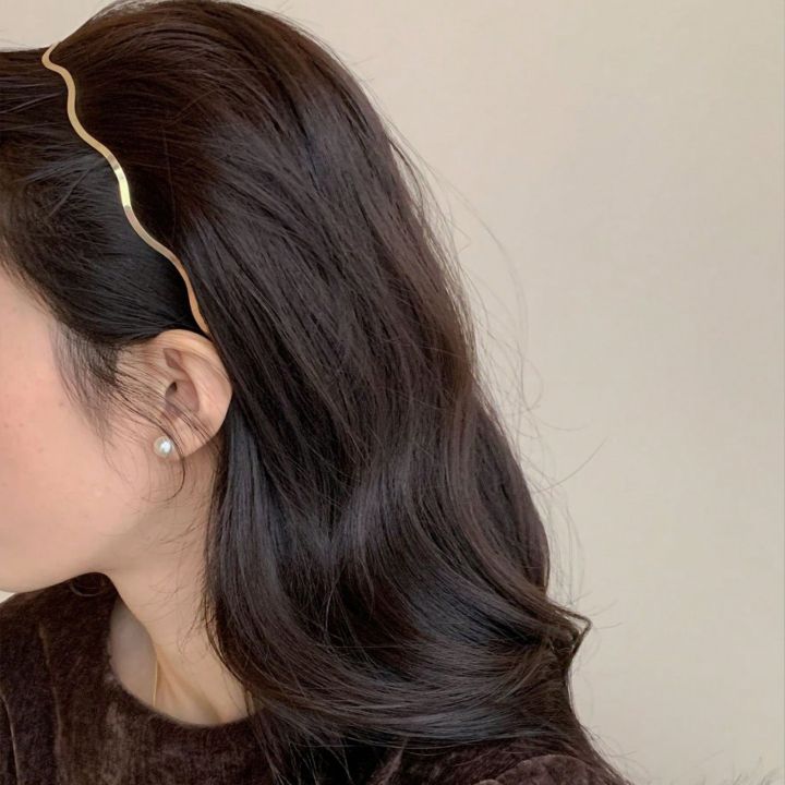 2PCS%20Fashionable%20Women's%20Gold%20Metal%20Wave%20Hairbands,%20Curved%20Headbands,%20Geometric%20Thin%20Headbands%20-%20Suitable%20for%20Daily%20Wear%20&%20Parti%20-%20Image%202