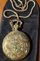 Vintage Bronze Car Themed Pocket Watch With Chain. 